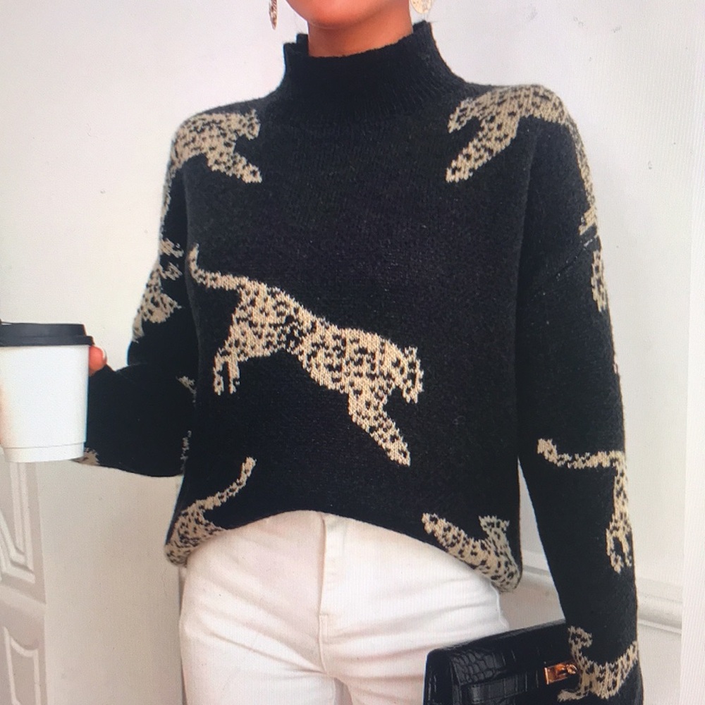 Leopard Print Black Sweater - Picture 6 of 6